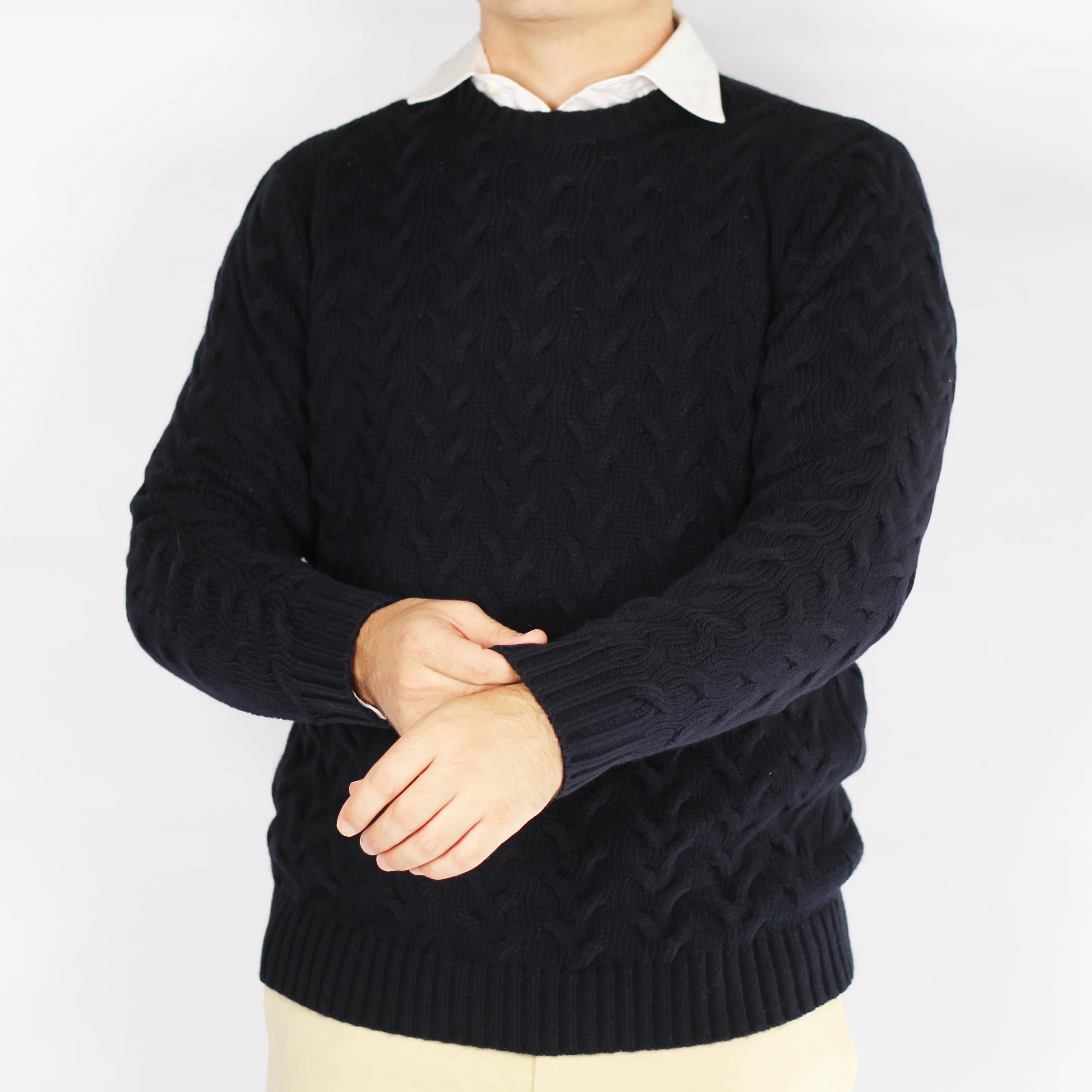 Shop Fusaro Antonio chunky wool blend cable knit jersey in blue (MA25010) or browse our range of men's Italian clothing and shoes in leather in-store at Aliverti Cape Town, or shop online. We deliver in South Africa & offer multiple payment plans as well as accept multiple safe & secure payment methods.