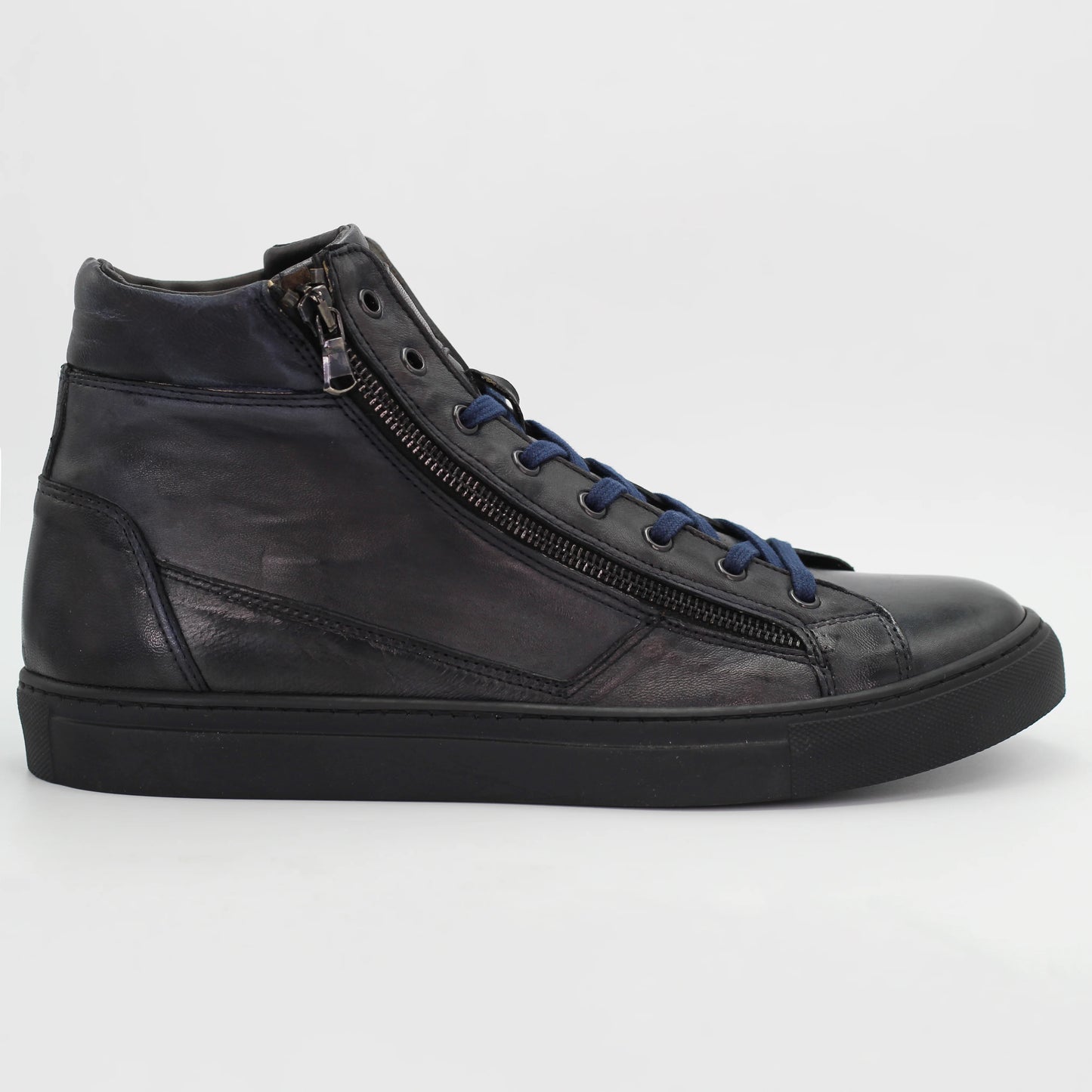Men's high top sneaker in calf leather blue (CAIRO)