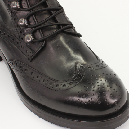 Women's Brogue Ankle Boot with Elastics in Calf Leather Nero Black (JPD37907/7)