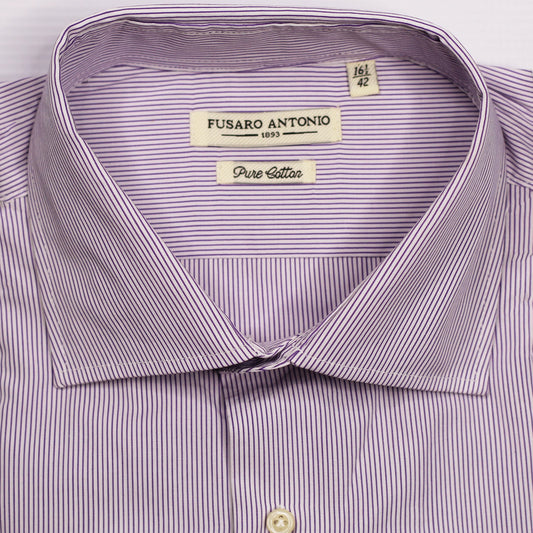Shop Fusaro Antonio men's regular fit cotton shirt in purple stripes (CA25002-061-15) or browse our range of men's Italian clothing and shoes in leather in-store at Aliverti Cape Town, or shop online. We deliver in South Africa & offer multiple payment plans as well as accept multiple safe & secure payment methods.