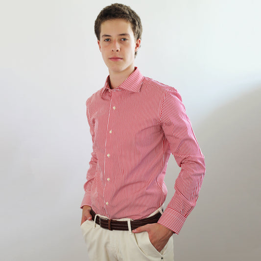 Shop Fusaro Antonio Men's Regular Fit Cotton Shirt in Red Stripes (CA24006) or browse our range of men's Italian clothing and shoes in leather in-store at Aliverti Cape Town, or shop online. We deliver in South Africa & offer multiple payment plans as well as accept multiple safe & secure payment methods.