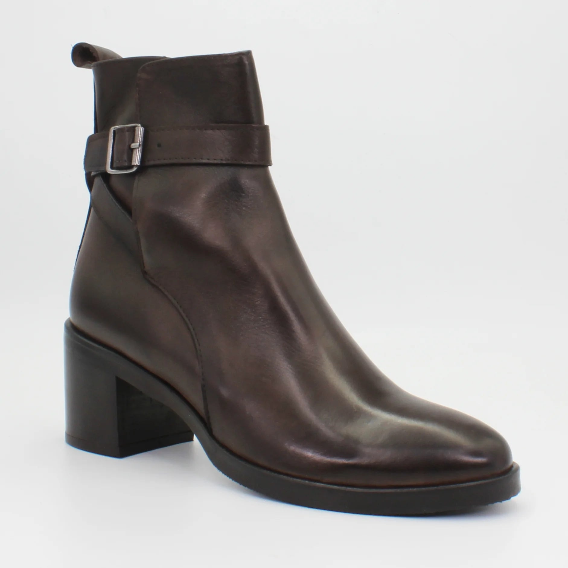 Handmade Italian Leather Heeled Boot in Testa Di Moro Women
