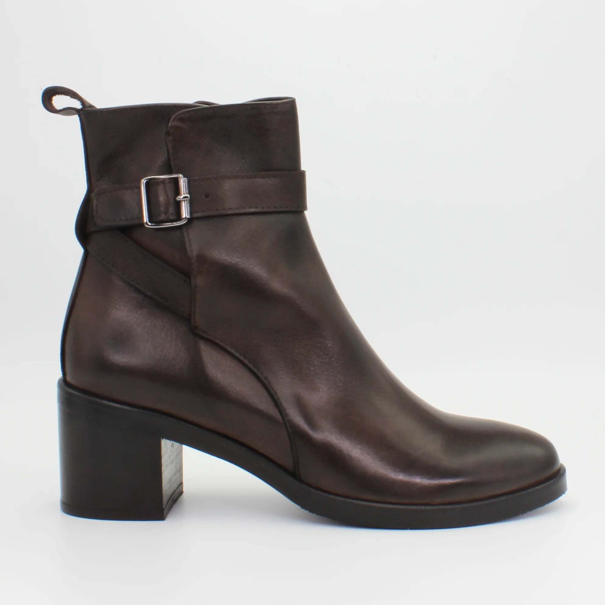 Handmade Italian Leather Heeled Boot in Testa Di Moro | Women ...