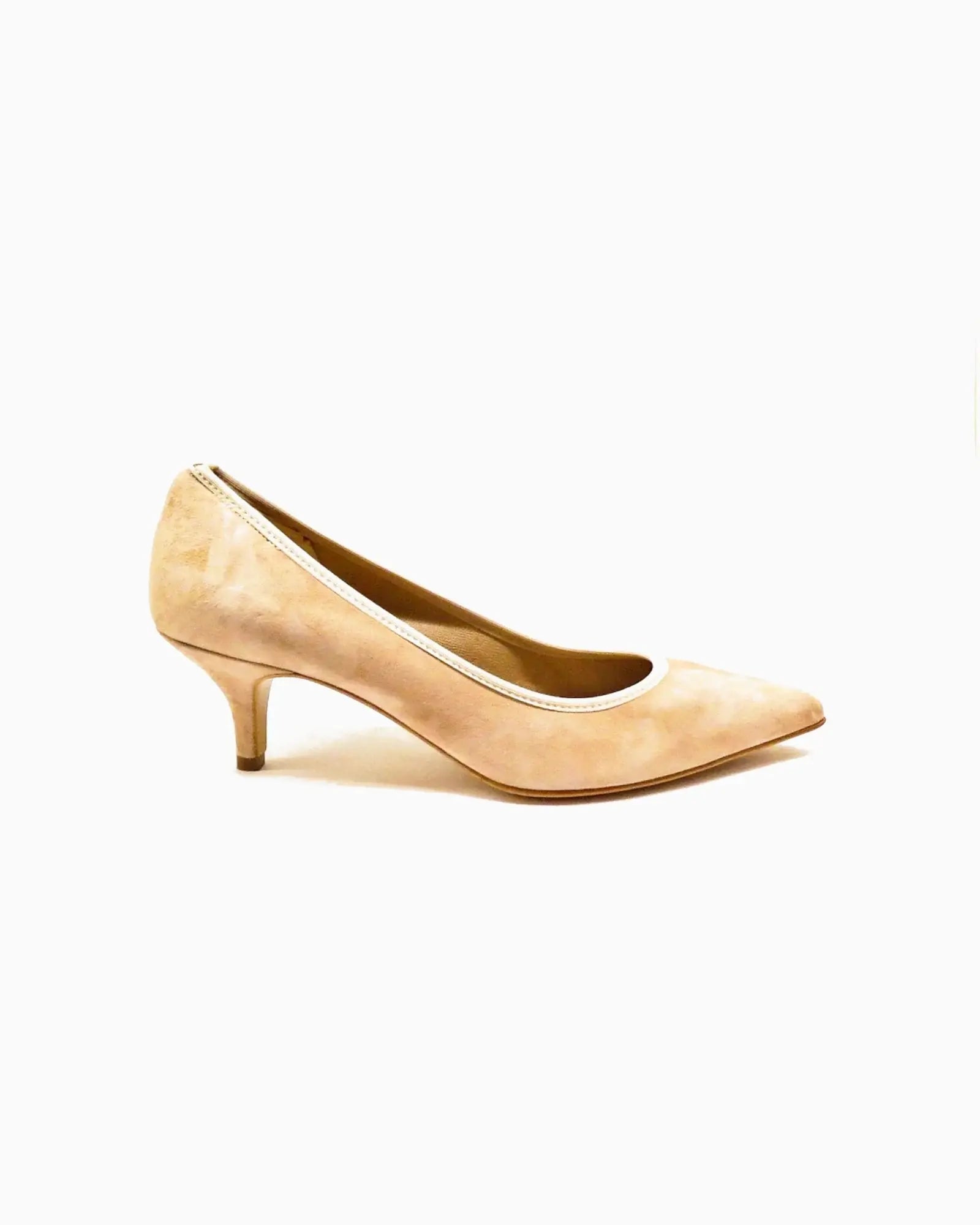 ladies genuine suede leather upper & tunit sole classic court high heel in rose made in Italy by Aliverti