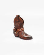 Ladies genuine leather upper & sole Italian low western boot with studs in brown made in Italy exclusively for Aliverti