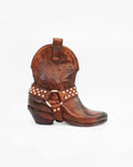 Ladies genuine leather upper & sole Italian low western boot with studs in brown made in Italy exclusively for Aliverti