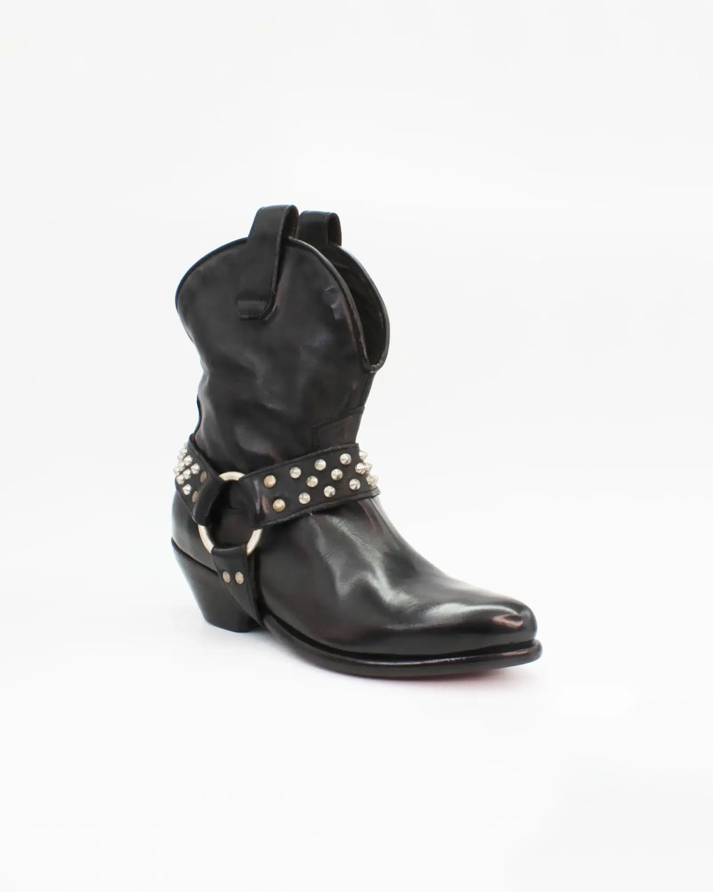 Ladies genuine leather Italian low western boot with studs in black made in Italy exclusively for Aliverti