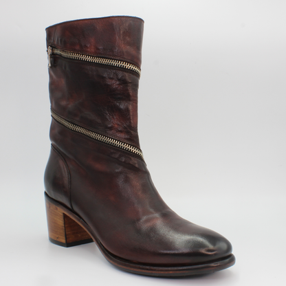 Woman's Mid Boot with Wraparound Zip in Calf Leather Bruciato Brown (JPD35165/11)