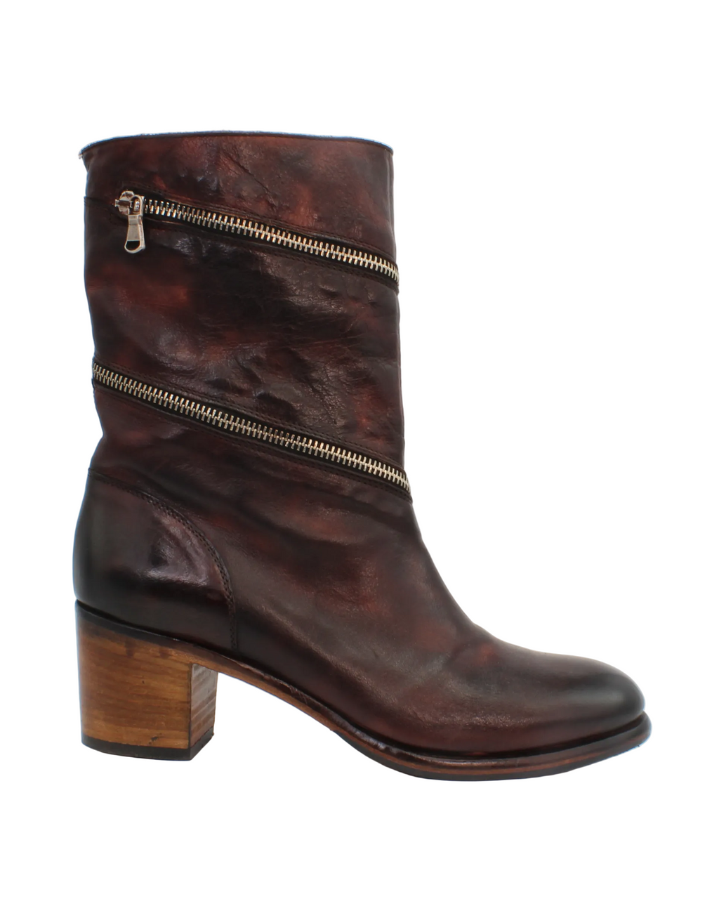 Woman's Mid Boot with Wraparound Zip in Calf Leather Bruciato Brown (JPD35165/11)