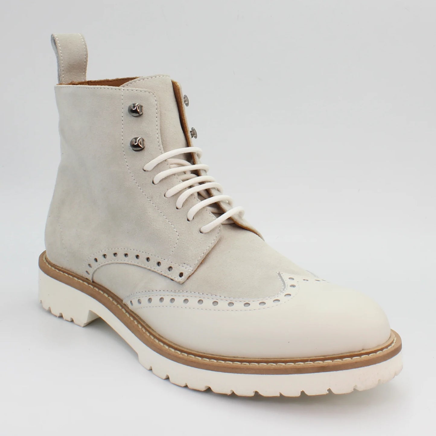 Women's Lace-up Ankle Boot in Calf Leather Suede Osso White (ACD557)