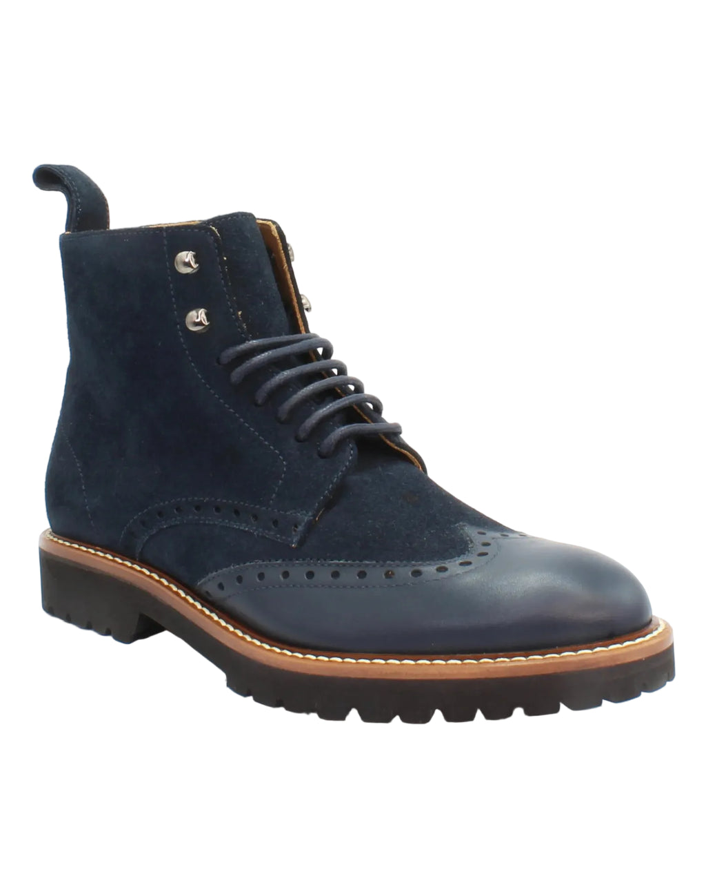 Ladies Italian made genuine calf leather and leather suede ankle boots in oceano blue made in Italy exclusively for Aliverti