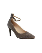 Ladies Glittering Court Shoe. Genuine calf leather and fabric upper and leather sole. made in Italy.