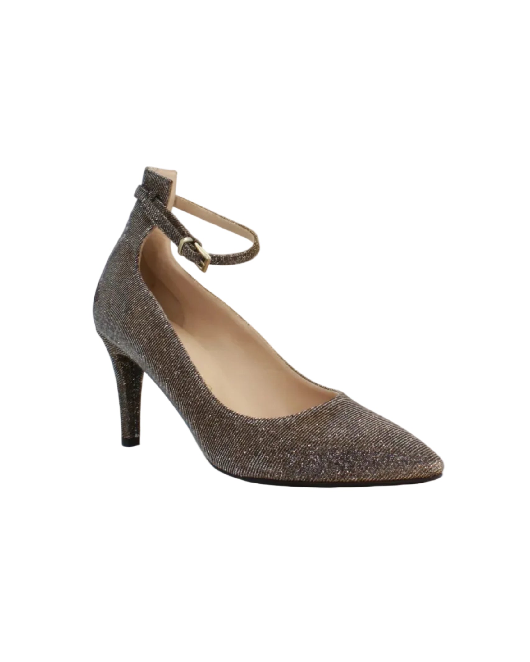 Ladies Glittering Court Shoe. Genuine calf leather and fabric upper and leather sole. made in Italy.