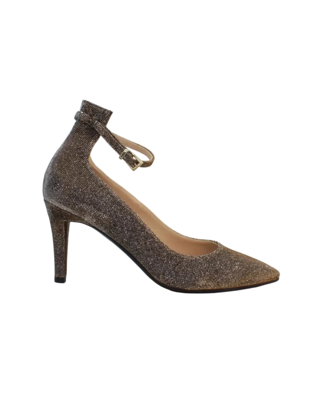 Ladies Glittering Court Shoe. Genuine calf leather and fabric upper and leather sole. made in Italy.