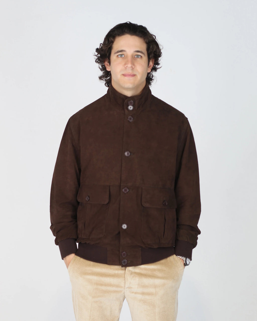 Composition: Premium Suede-Effect Fabric

Colour: Testa Di Moro

Style: Bomber Jacket

Fit: Regular

Collar: Ribbed Crew Neck&nbsp;

Details: Ribbed Cuffs and Hem, Zip Fastening

The Fusaro Antonio Bomber Jacket in Testa Di Moro (Dark Brown) is a wardrobe essential that bridges smart and casual effortlessly. Crafted in a luxurious suede-effect fabric, the rich cognac tone adds warmth and depth to any outfit. Featuring a classic zip-through silhouette with ribbed cuffs, collar and hem, this jacket offers a c