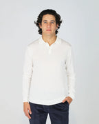 Fiftieth Men's Cotton Long Sleeve Polo in Latte White