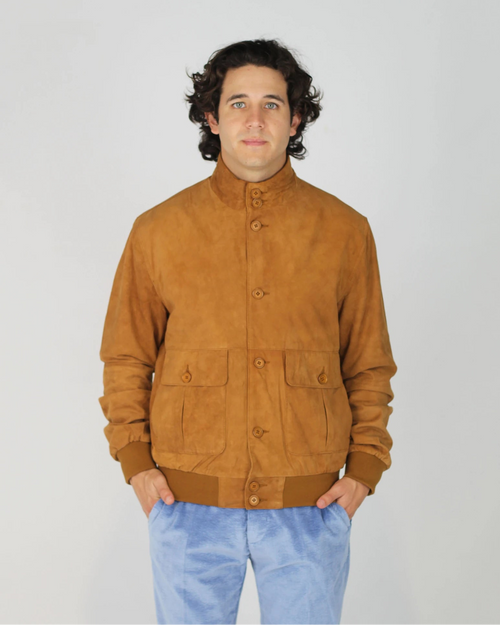 Fusaro Antonio Bomber Jacket in Leather Suede Cognac (GB26012)