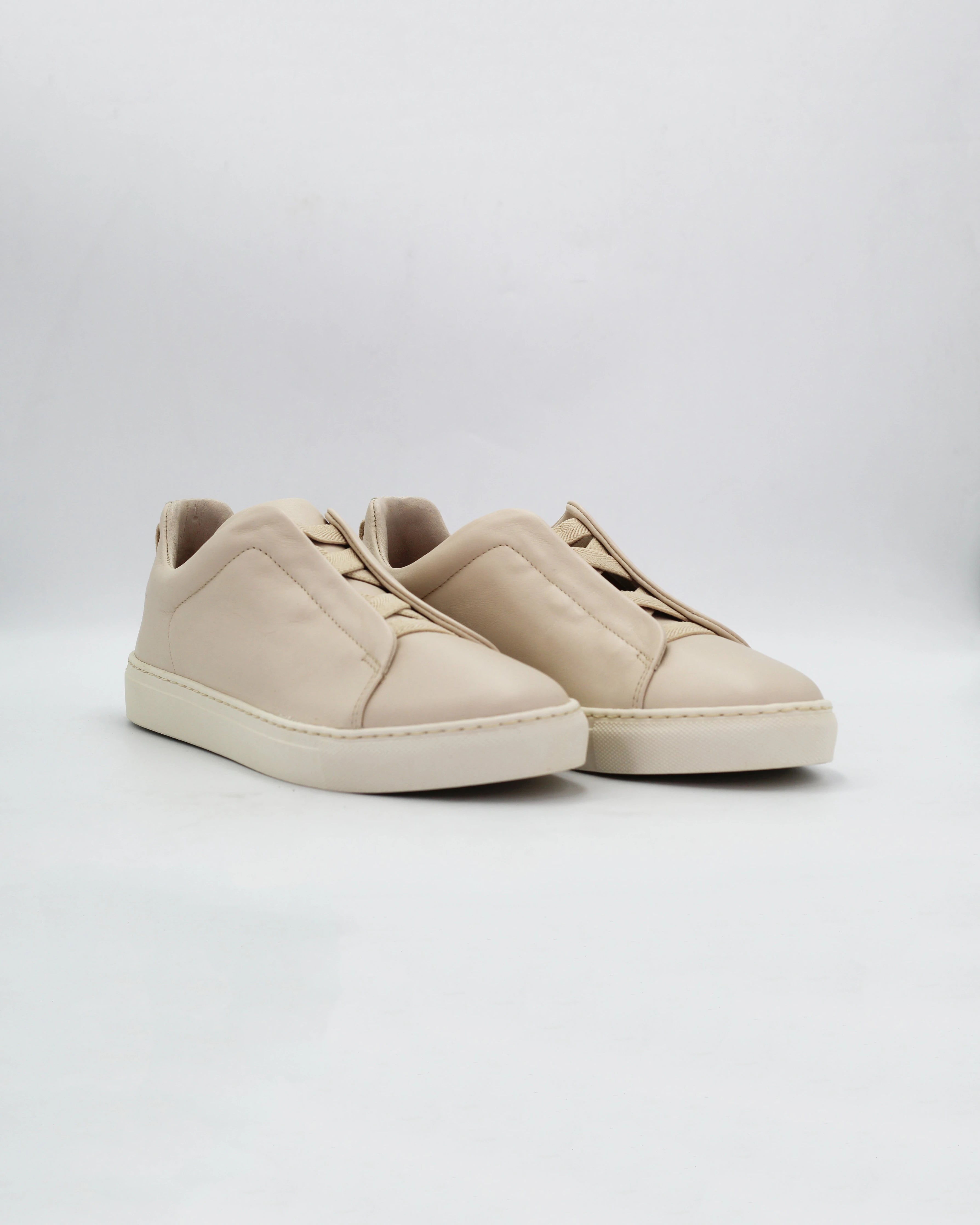 Women's Laceless Sneaker in Leather Beige