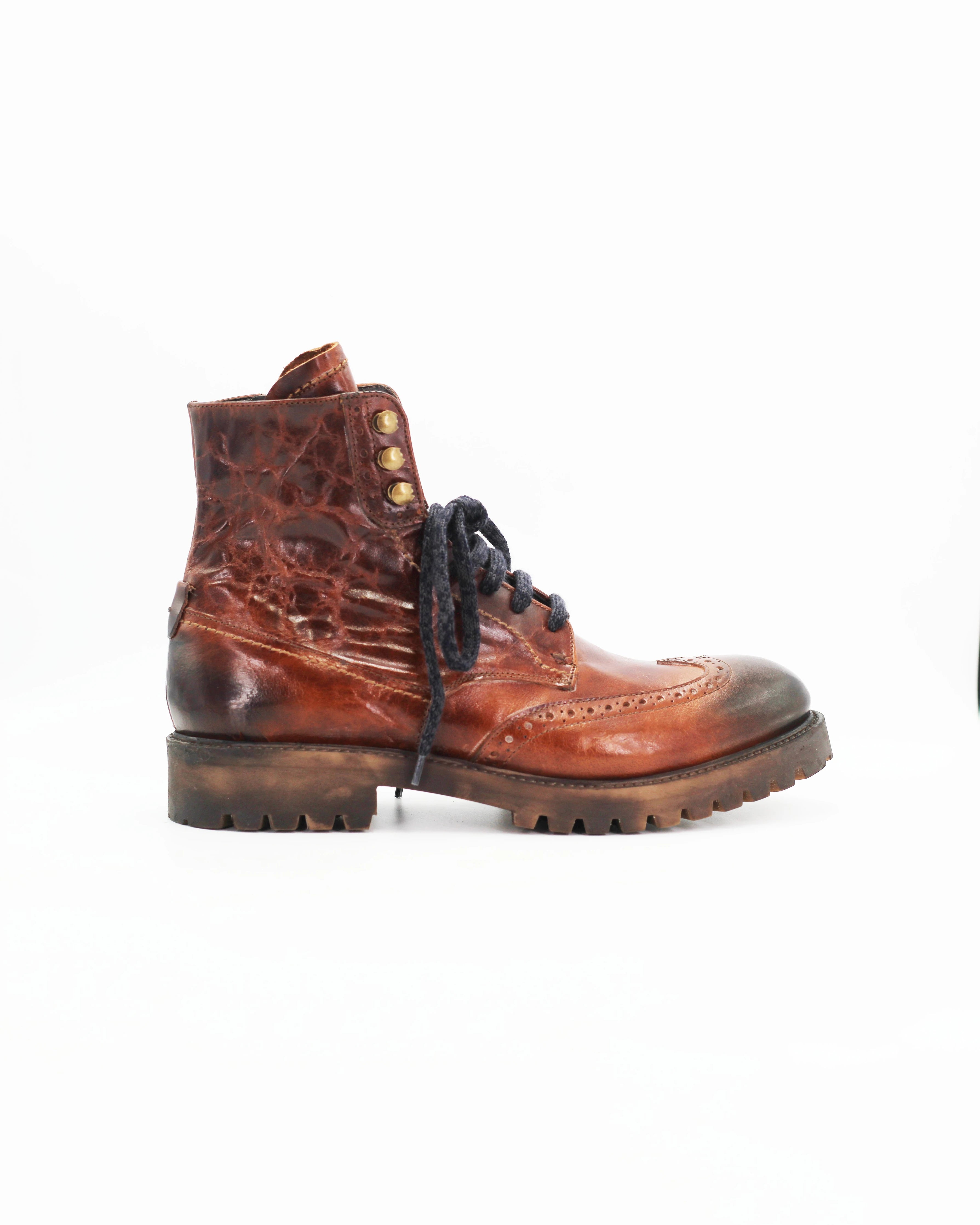 Men's Brogue Ankle Boot in Leather Cognac Dark Tan