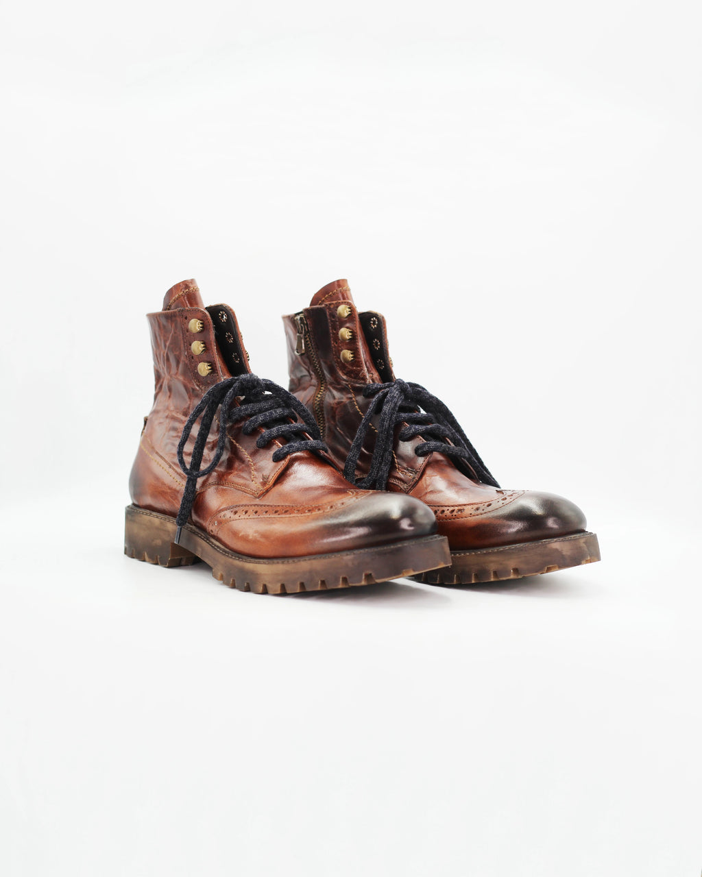Men's Brogue Ankle Boot in Leather Cognac Dark Tan