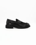 Women's Fur Loafer in Leather Nero