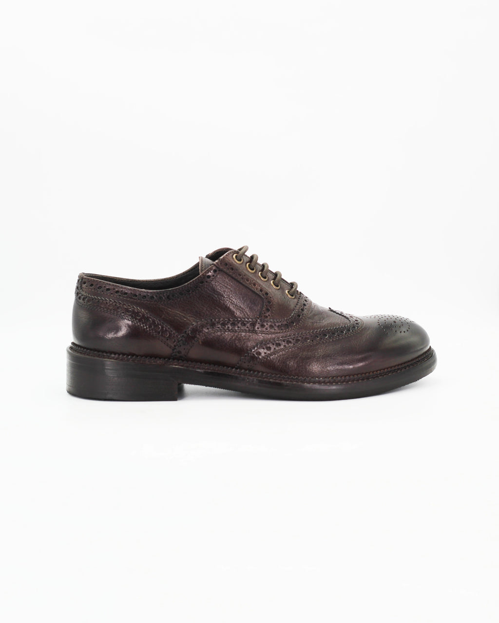 Men's Brogue Derby Shoe in Leather Dark Brown