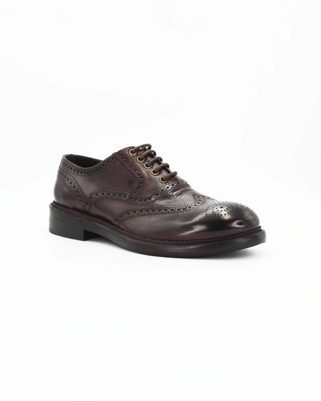 Men's Brogue Derby Shoe in Leather Dark Brown