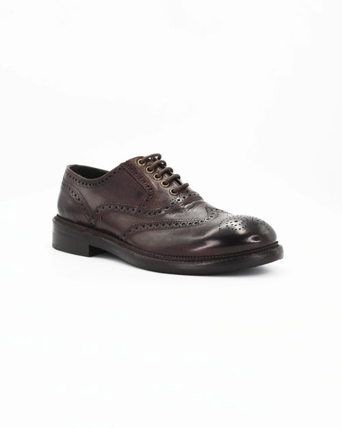 Men's Brogue Derby Shoe in Leather Dark Brown