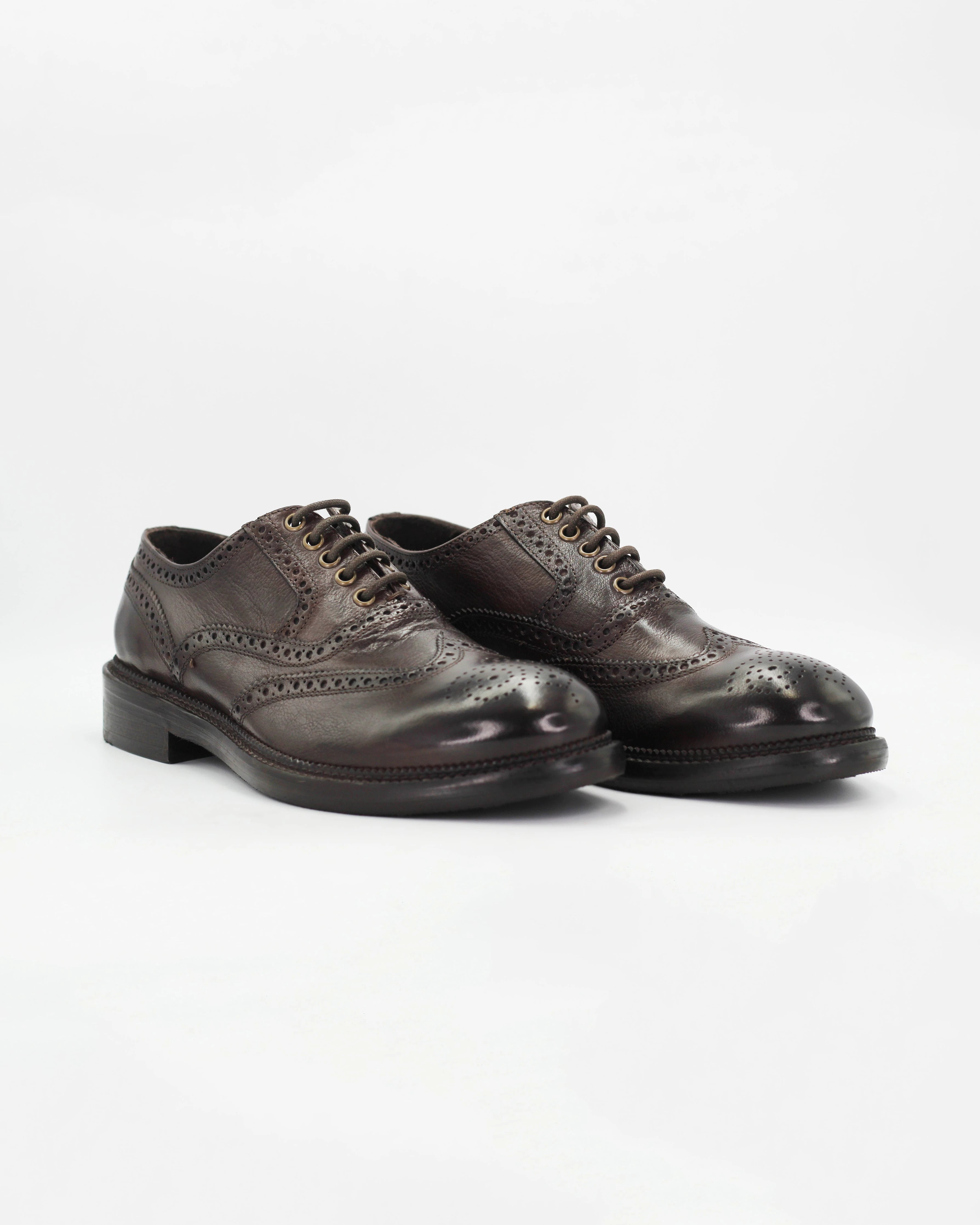 Men's Brogue Derby Shoe in Leather Dark Brown