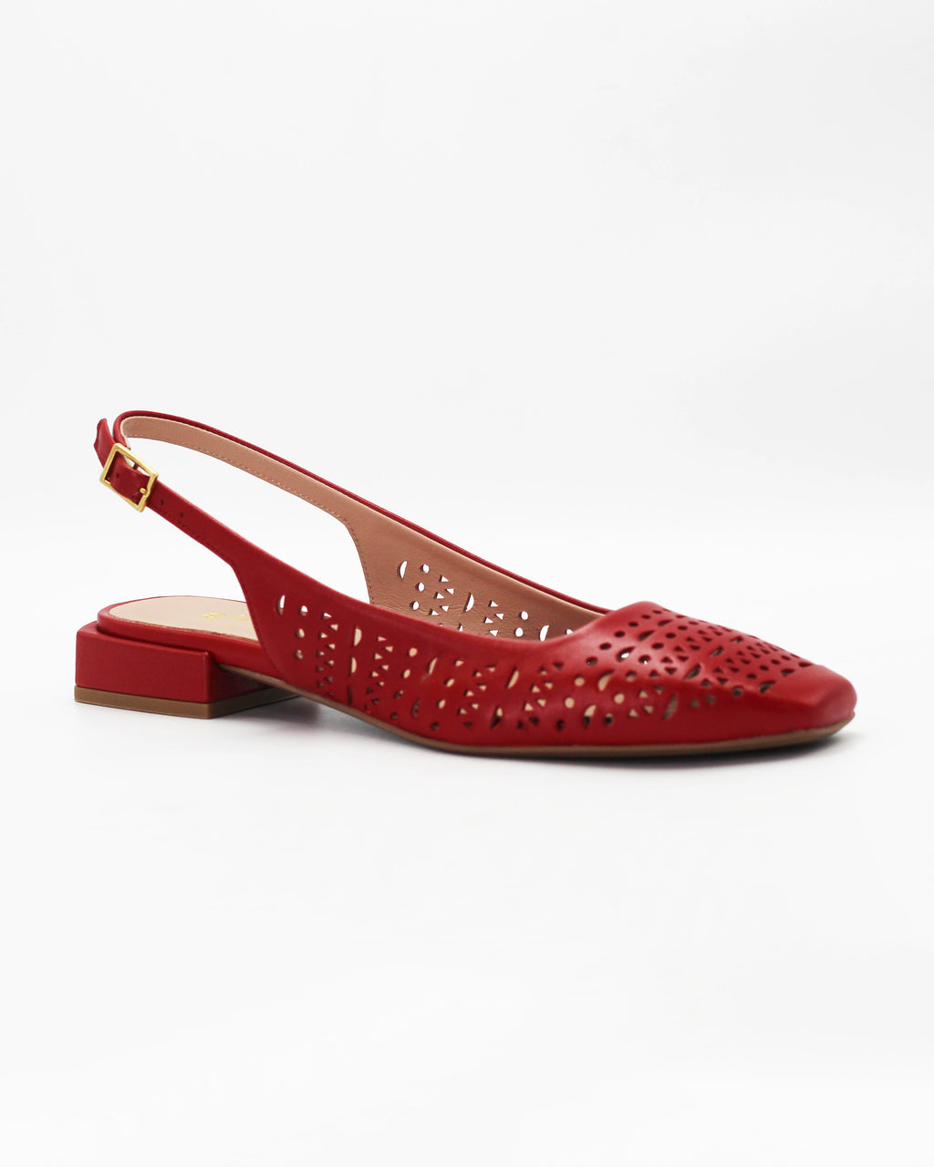 Shop the DARIA95 slingback flat in red calf leather. Italian-made with laser cut-out detailing, an adjustable slingback strap, and rubber sole. Effortless everyday elegance.