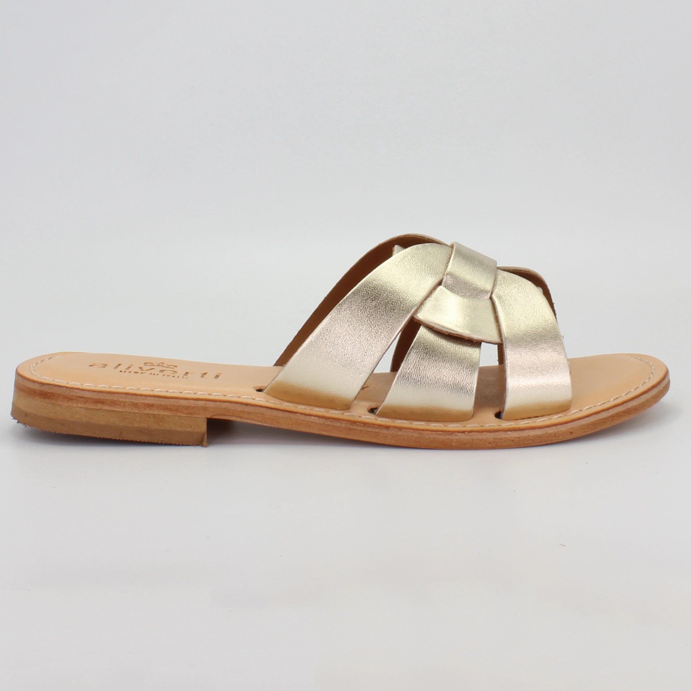 Handmade Italian leather sandal in platinum | women | Aliverti (1801)