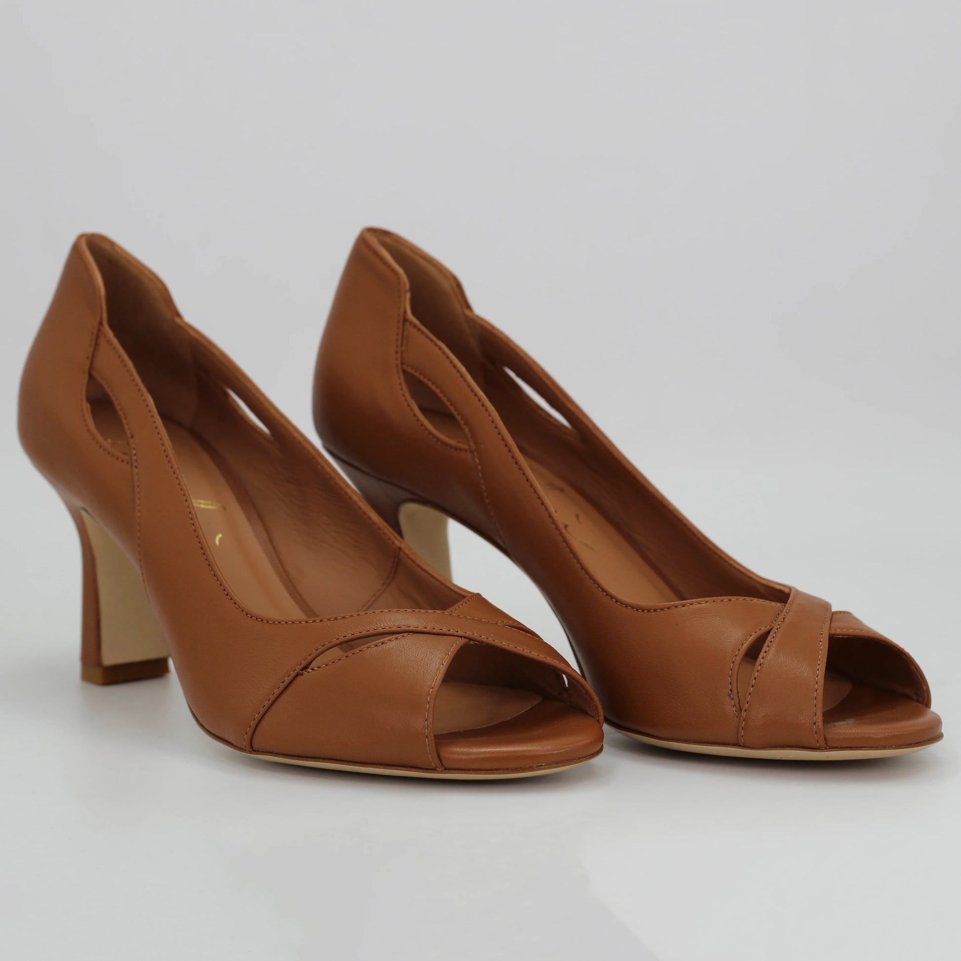Handmade Italian leather open toe heel in Tan women Aliverti MA9605 P
