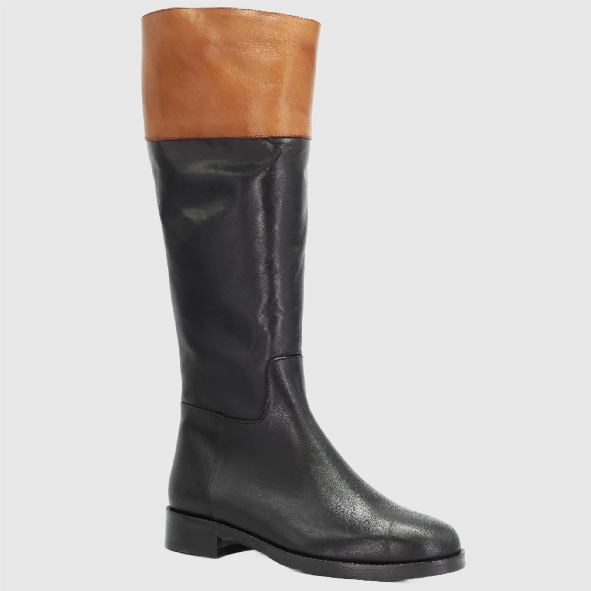 Women s two toned equestrian boot in calf leather black tabacco GC2060 UK3 EU36 Black Long Boot