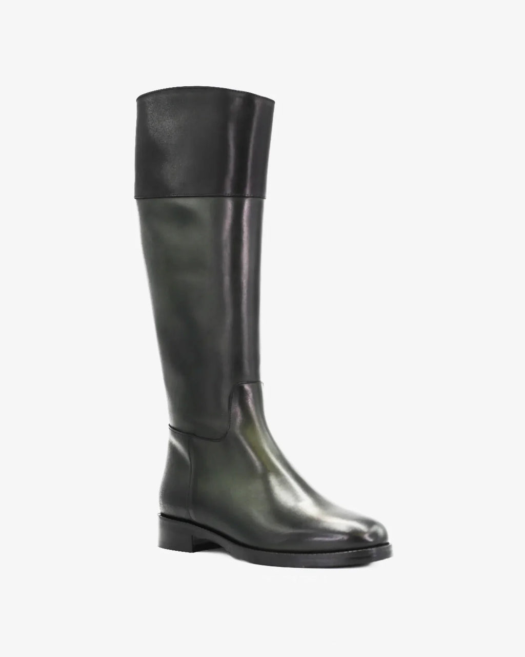 Shop Handmade Italian Leather two toned equestrian boot in jade and black  (GC2060)  in leather or suede in-store at Aliverti Cape Town, or shop online. We deliver in South Africa & offer multiple payment plans as well as accept multiple safe & secure payment methods.