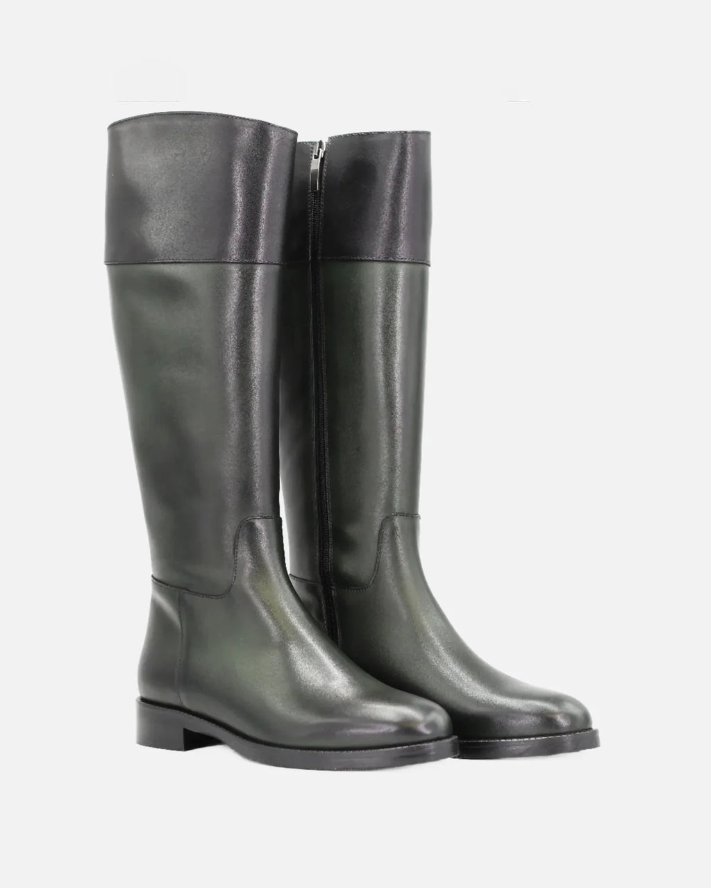 Shop Handmade Italian Leather two toned equestrian boot in jade and black  (GC2060)  in leather or suede in-store at Aliverti Cape Town, or shop online. We deliver in South Africa & offer multiple payment plans as well as accept multiple safe & secure payment methods.