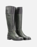 Shop Handmade Italian Leather two toned equestrian boot in jade and black  (GC2060)  in leather or suede in-store at Aliverti Cape Town, or shop online. We deliver in South Africa & offer multiple payment plans as well as accept multiple safe & secure payment methods.