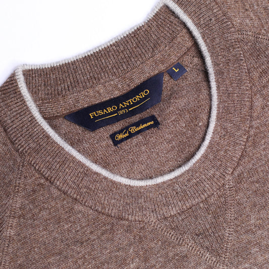 Fusaro Antonio men's wool, cashmere crewneck jersey in brown (MA23076)