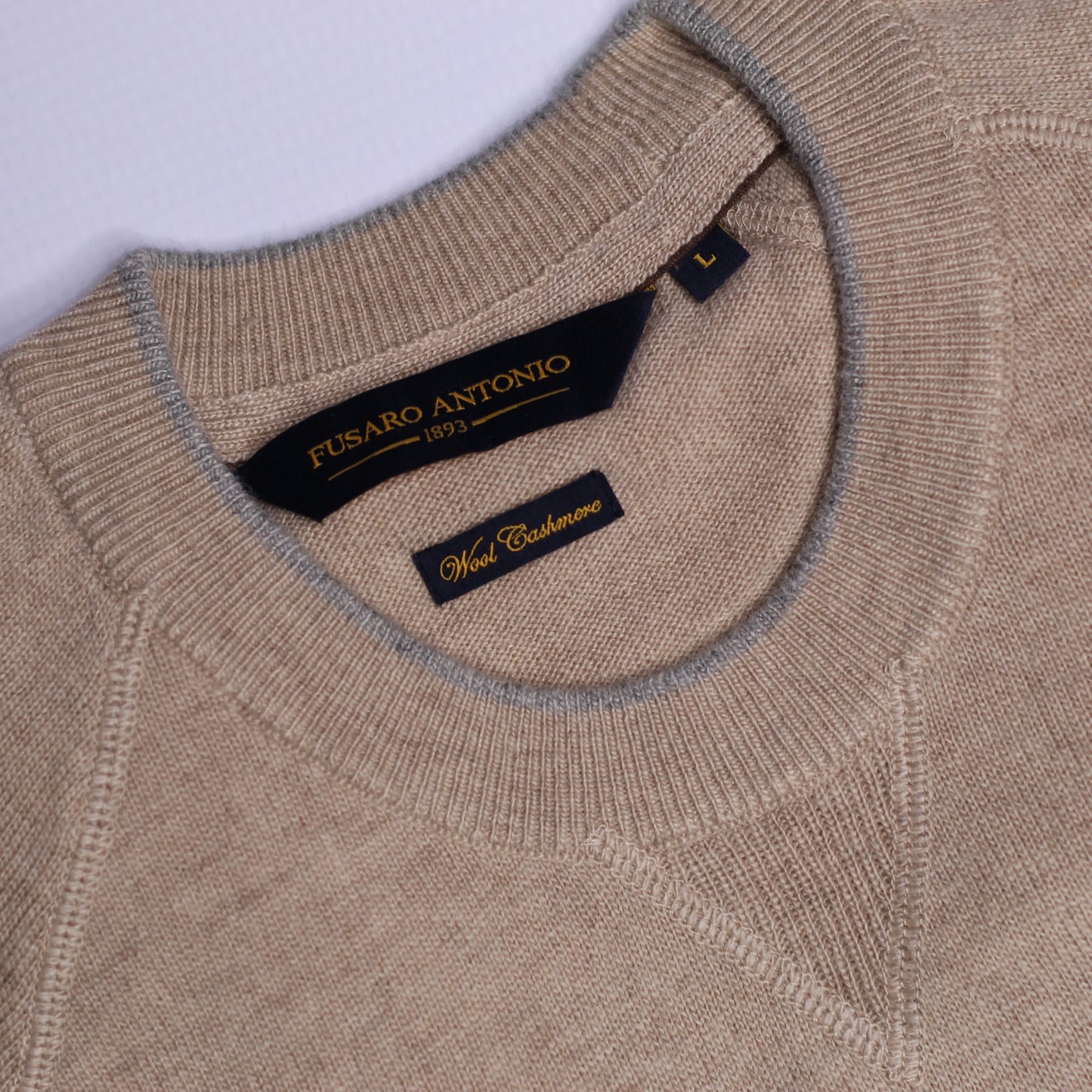 Fusaro Antonio men's wool, cashmere crewneck jersey in sand (MA23076)