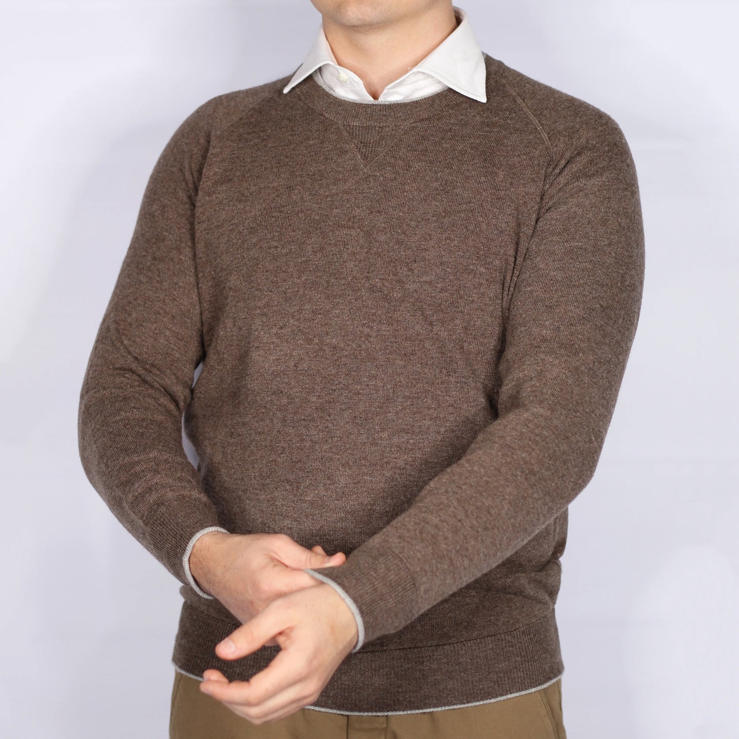 Fusaro Antonio men's wool, cashmere crewneck jersey in brown (MA23076)