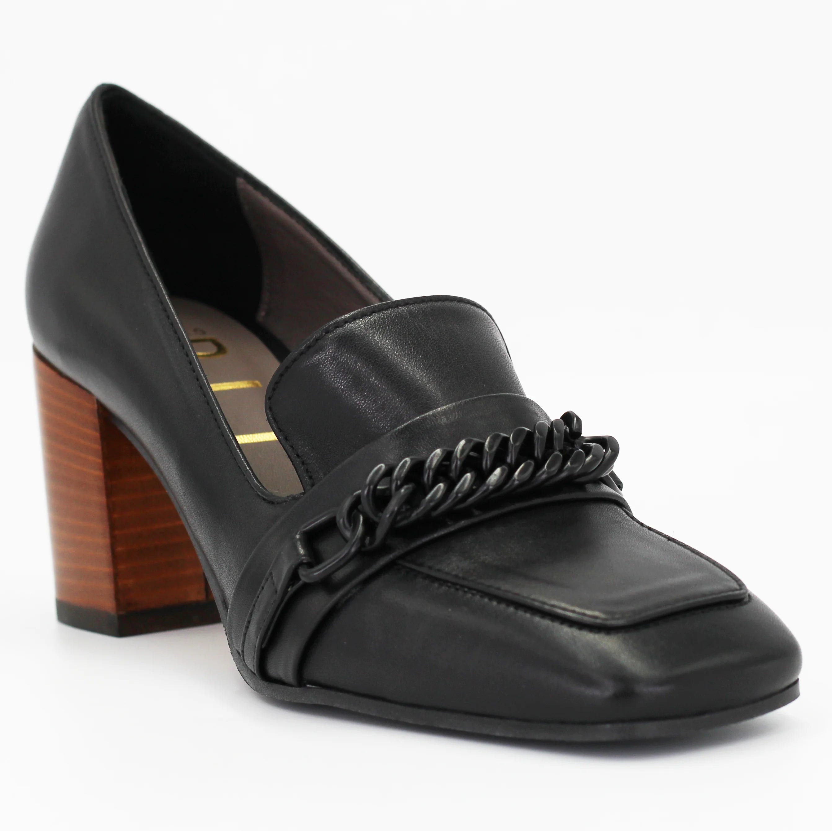 Women's Leather Block Heel Moccasin in Nero Black (MP2128)