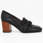 Women's Leather Block Heel Moccasin in Nero Black (MP2128)