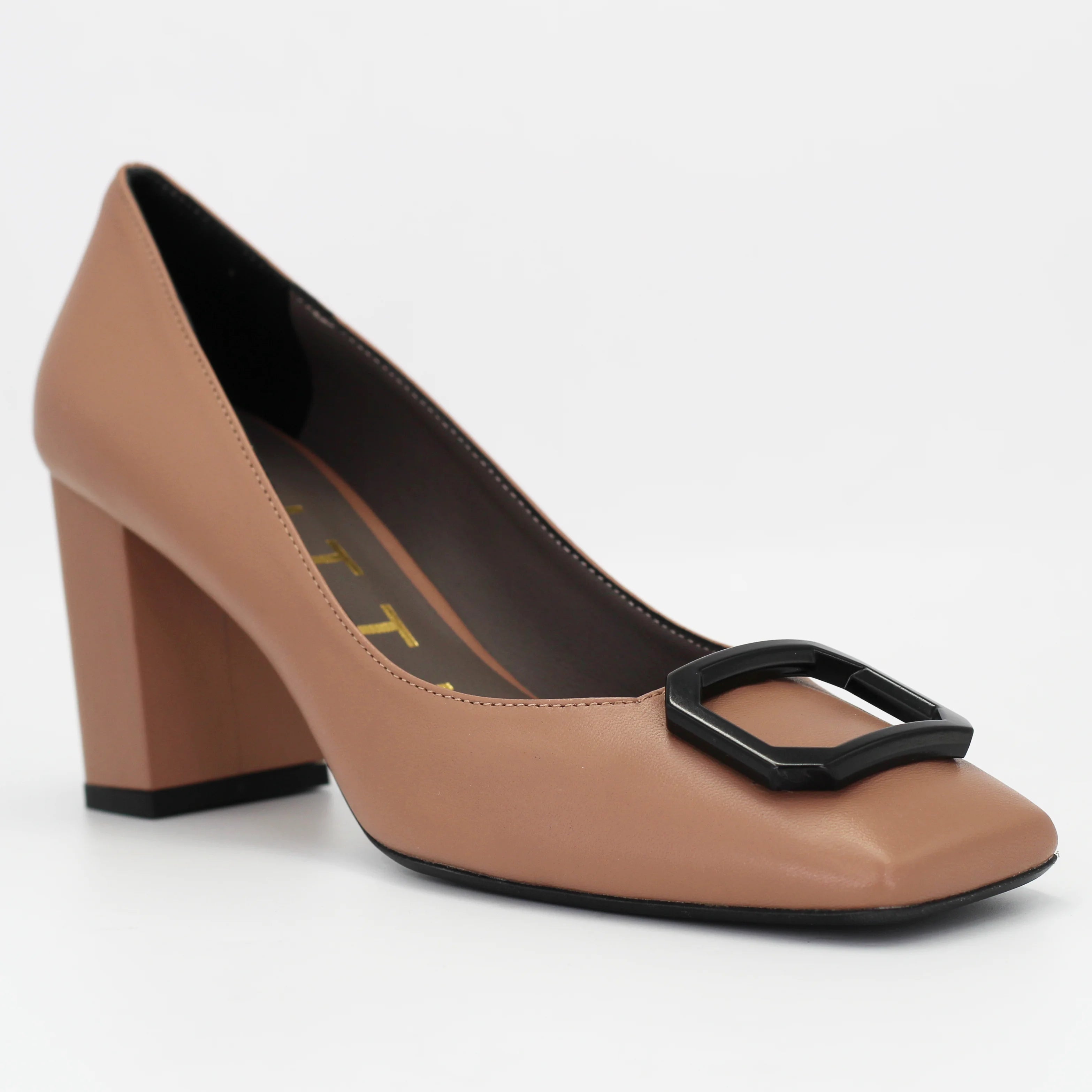 Women's Leather Block Heel in Calf Leather Visone Nude (MP1906)