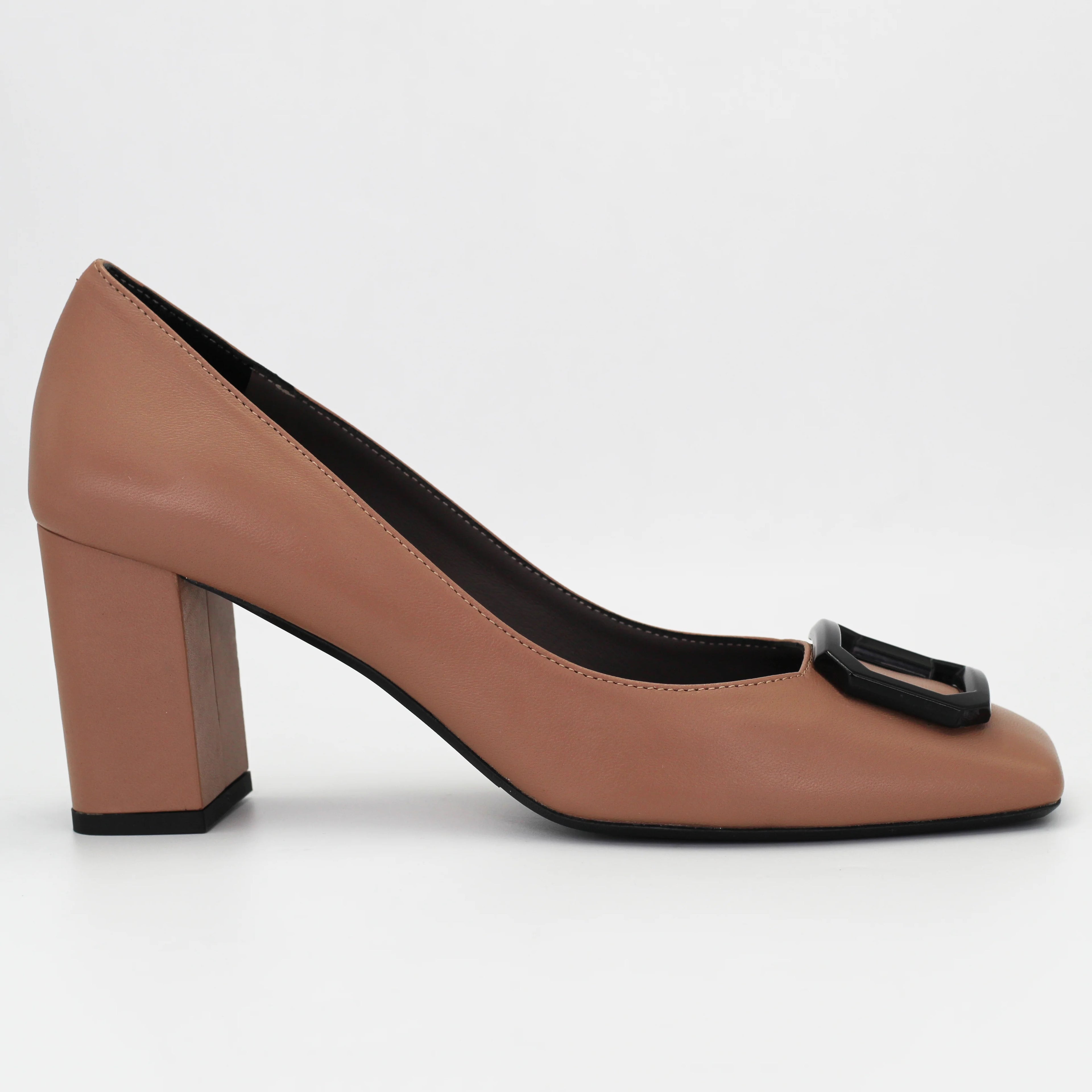 Women's Leather Block Heel in Calf Leather Visone Nude (MP1906)