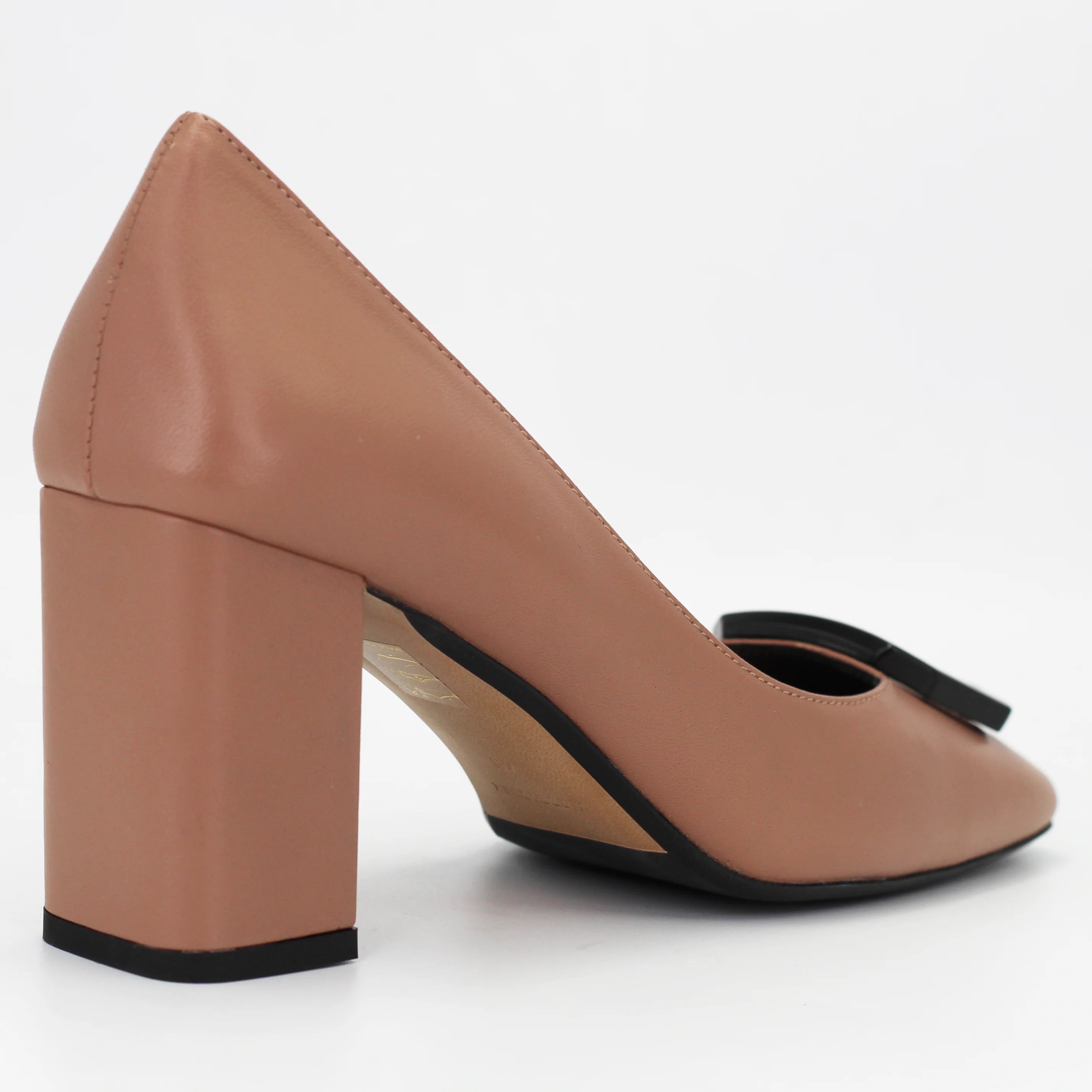 Women's Leather Block Heel in Calf Leather Visone Nude (MP1906)