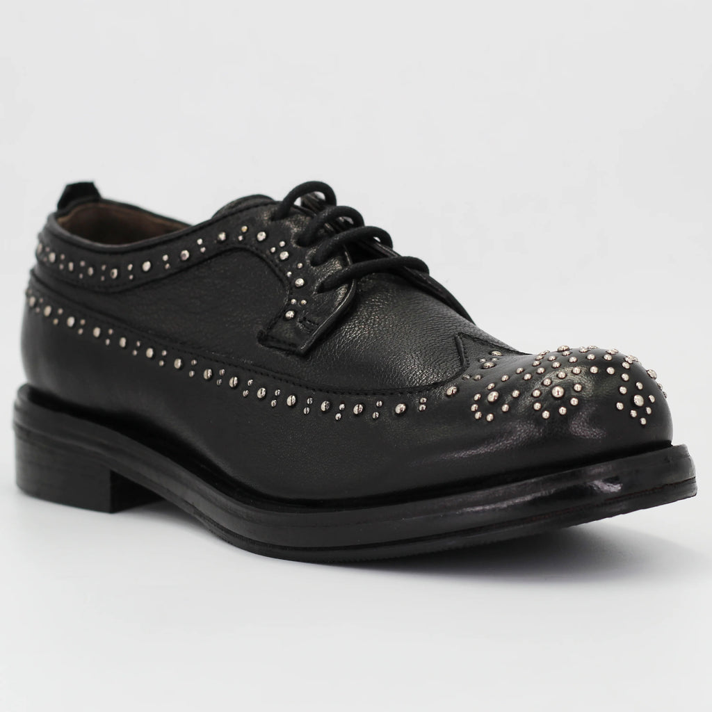 Women's Derby Brogue with Studs in Calf Leather in Nero Black (JPD0828/7)