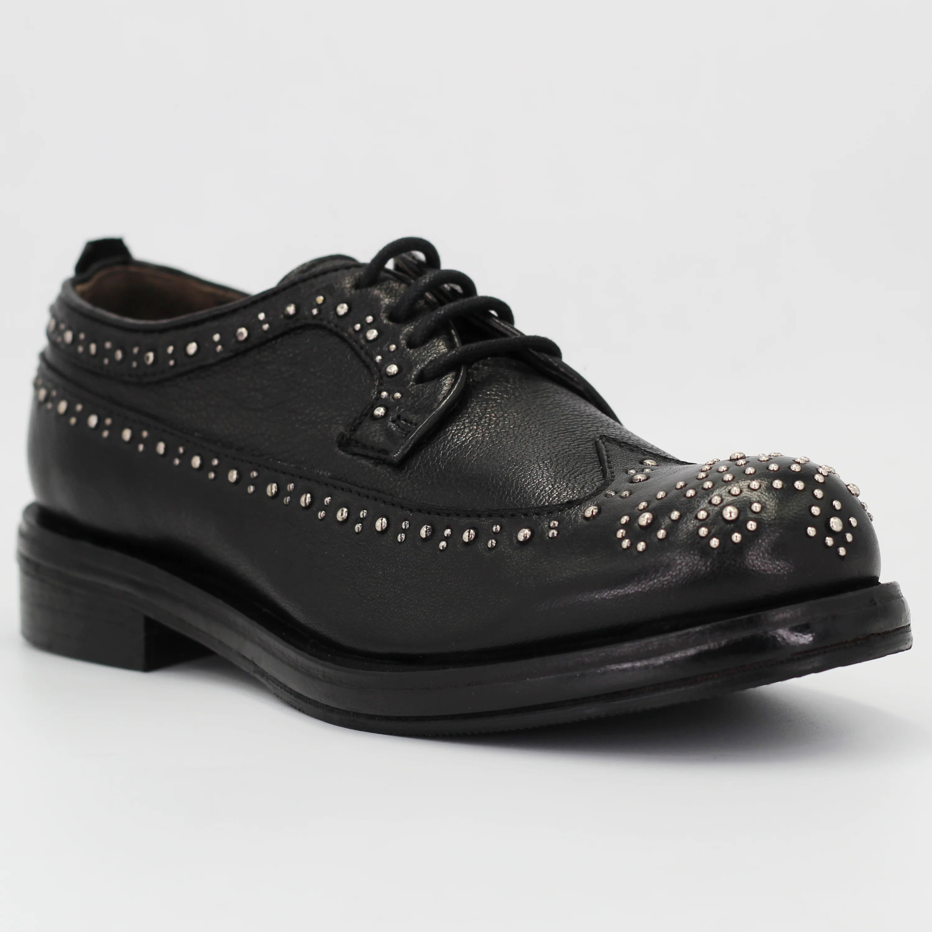 Women's Derby Brogue with Studs in Calf Leather in Nero Black (JPD0828/7)