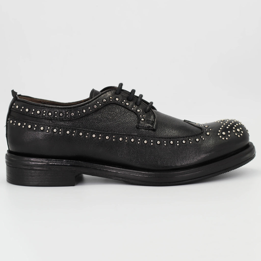Women's Derby Brogue with Studs in Calf Leather in Nero Black (JPD0828/7)