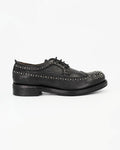 Ladies genuine leather Italian Oxford Brogue Derby in Black with metal studs made in Italy exclusively for Aliverti