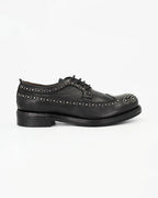 Ladies genuine leather Italian Oxford Brogue Derby in Black with metal studs made in Italy exclusively for Aliverti