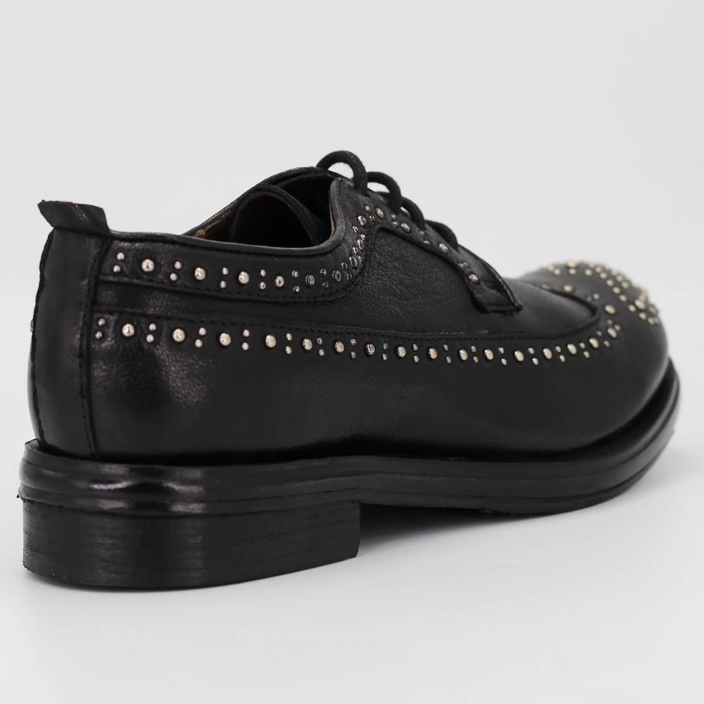 Women's Derby Brogue with Studs in Calf Leather in Nero Black (JPD0828/7)